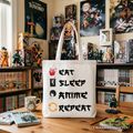 Eat Sleep Anime Repeat Tote Bag, Funny Gift Shopper For Anime Lover